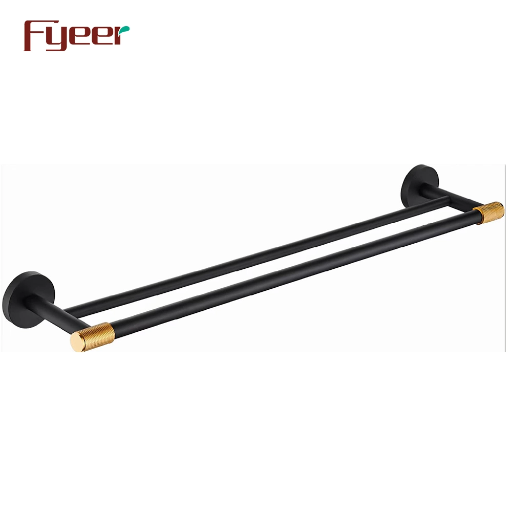 Fyeer Towel Bar Tissue Holder Robe Hook Black and Gold Bathroom Accessory Set