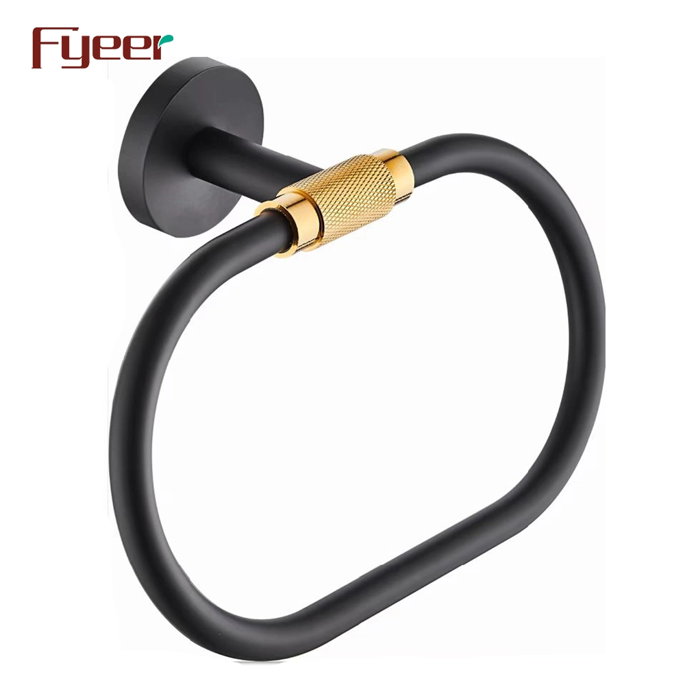 Fyeer Towel Bar Tissue Holder Robe Hook Black and Gold Bathroom Accessory Set